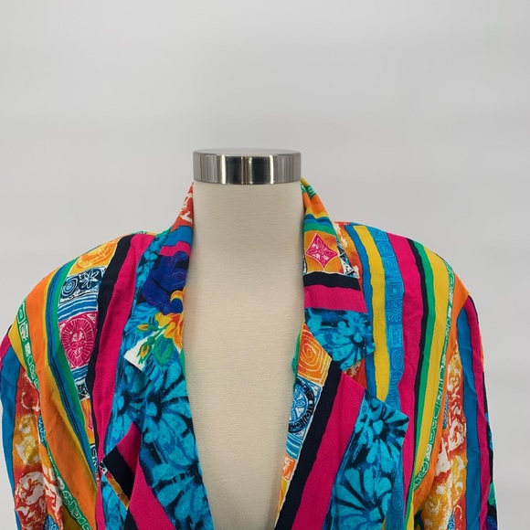 Vtg 1980s Oversized Neon Colorful Blazer Floral 16 - Picture 2 of 7